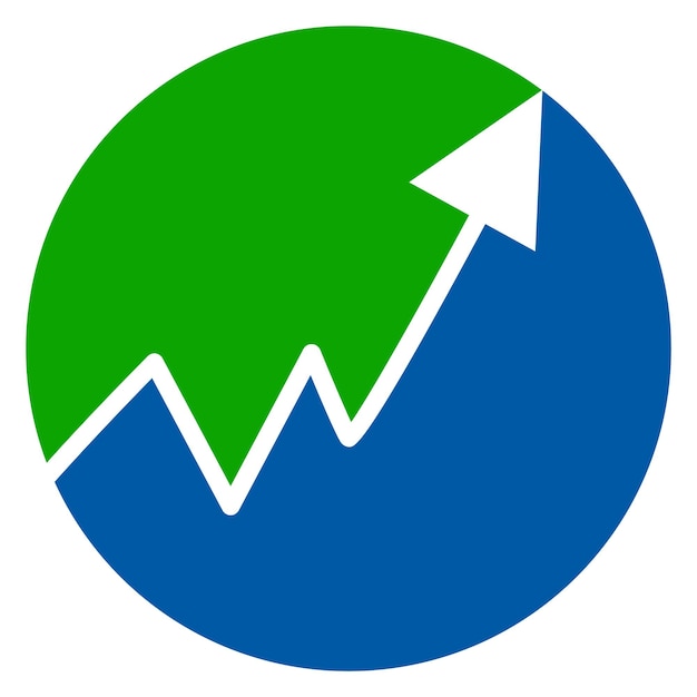 Ícone redondo do crescimento financeiro gráfico de seta para cima