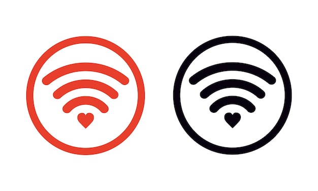 Ícone sem fio e wi-fi wifi com um símbolo de coração conexão à internet acesso remoto à internet vetor