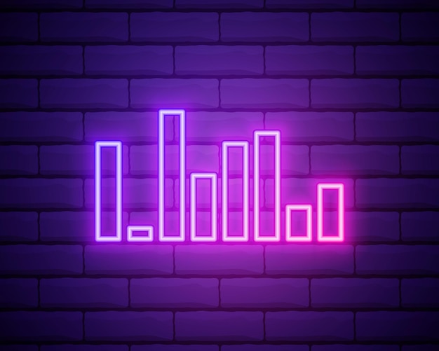 Ícone simples de onda sonora estilo neon rosa no fundo da parede de tijolos ícone linear leve com traço editável