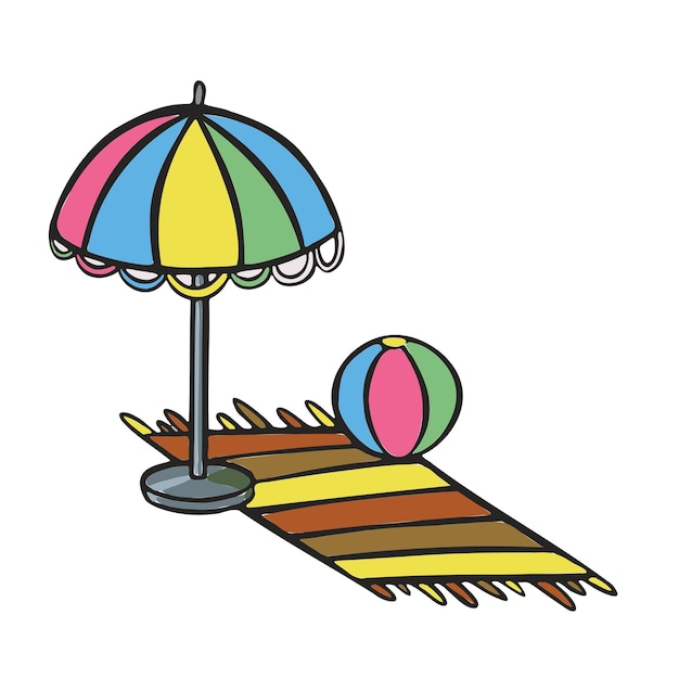 Ícone tapete de bola de guarda-chuva de verão vetor de praia
