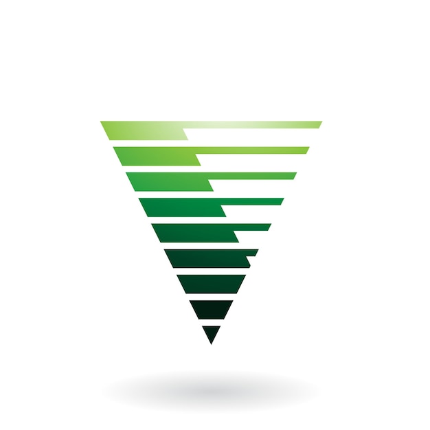 Ícone triangular verde para a letra v com listras horizontais finas e grossas