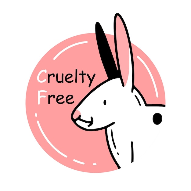 Ícone vegano rosa livre de crueldade com coelhinho fofo no estilo doodle Adesivo Crueltyfree