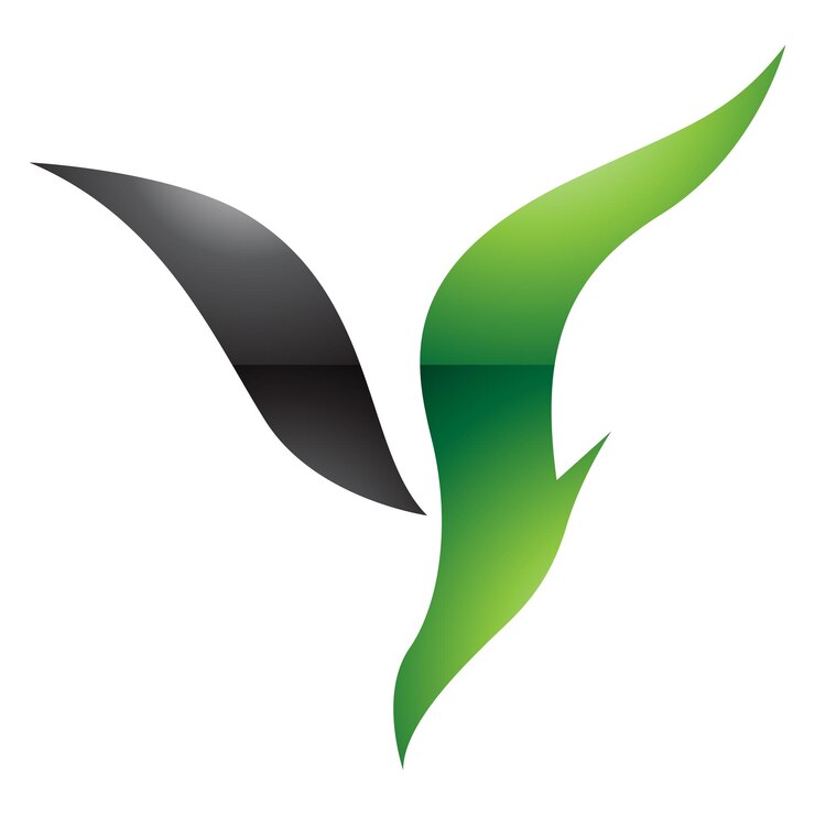 Vetor ícone verde e preto brilhante de pássaro mergulhador em forma de letra y em fundo branco