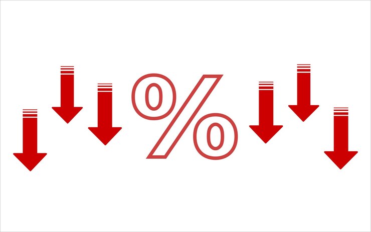 Vetor ícone vermelho percentagem com setas para baixo desconto promoção venda ícone vetor percentagem queda de preço