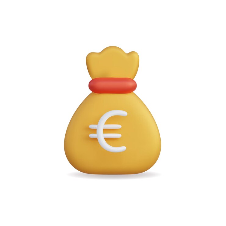 Vetor ícone vetorial 3d de um saco de dinheiro dourado com um símbolo do euro que representa a riqueza