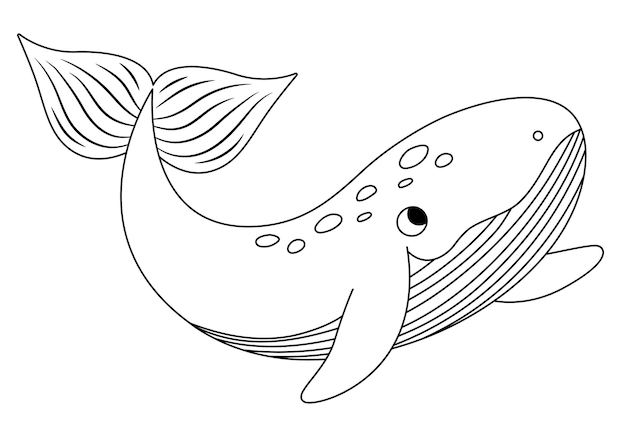 Vetor Ícone vetorial de baleia preta e branca sob a linha do mar ilustração com peixes engraçados clipart de animais do oceano página de colorir de desenho animado subaquático ou marinho para crianças isoladas em fundo brancoxa