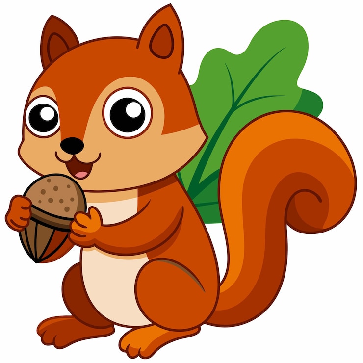 Vetor ícone vetorial de desenho animado de esquilo bonito comendo bolotas ilustração ícone de alimento animal conceito isolado estilo de desenho ilustrado de vetor plano premium