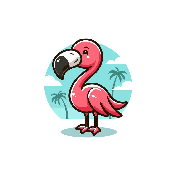 Vetor ícone vetorial de desenho animado de pássaro flamingo bonito ilustração de ícone de natureza animal conceito de vetor plano isolado
