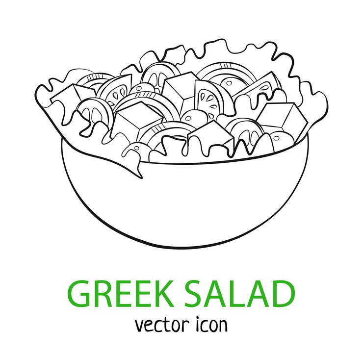 Vetor ícone vetorial de salada grega isolado em fundo branco ilustração de esboço de comida refeição matinal fresca
