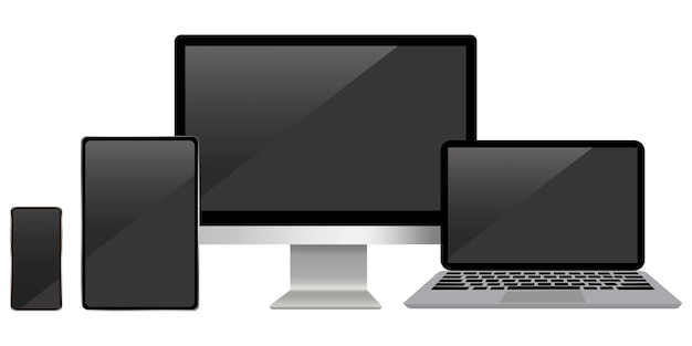 Vetor Ícone vetorial de tablet e computador e laptop e telefone conjunto de modelos de dispositivos eletrônicos