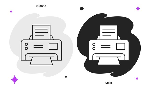 Ícone vetorial moderno de alta qualidade de impressora em um fundo estrelado
