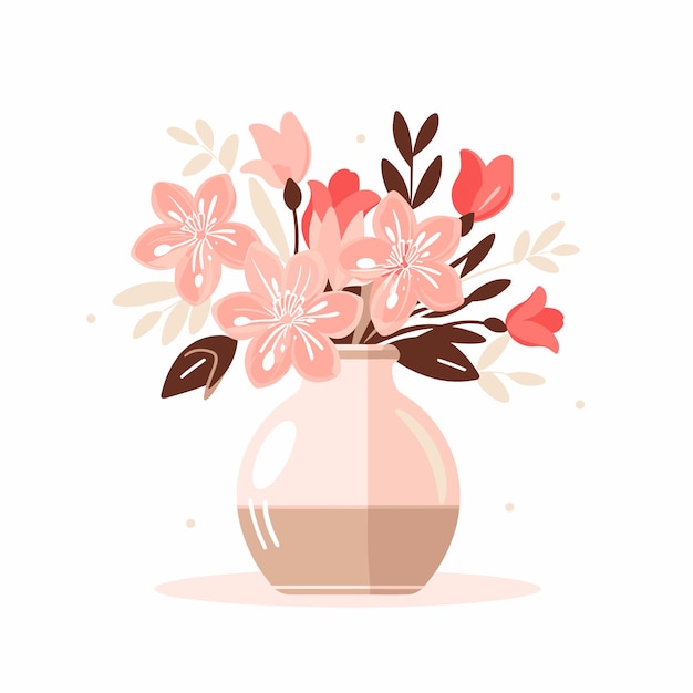 Vetor Ícone vetorial um vaso com flores cor-de-rosa contra um fundo branco simples