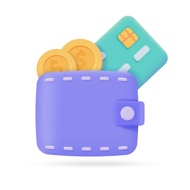 Ícones 3d de cartão de crédito e carteirapagamento onlinesociedade sem dinheiro para fazer compras ilustração 3d