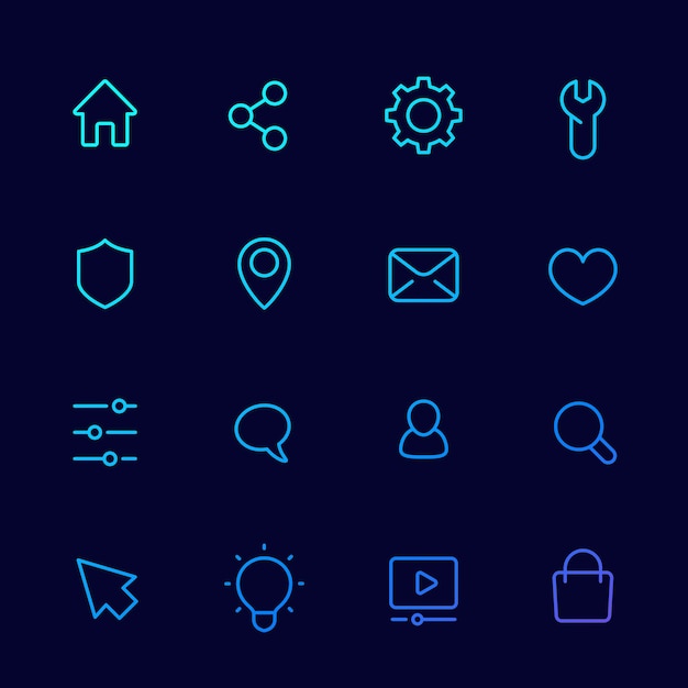 Ícones básicos para web, conjunto linear