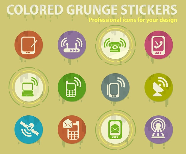 Ícones coloridos de comunicação do grunge