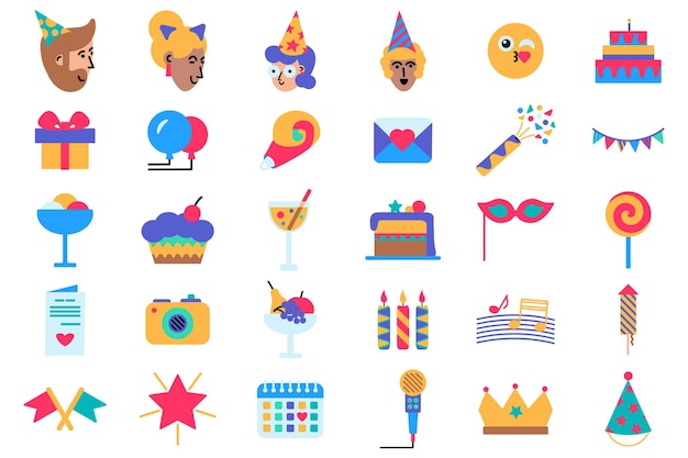 Icones coloridos para festas de aniversário
