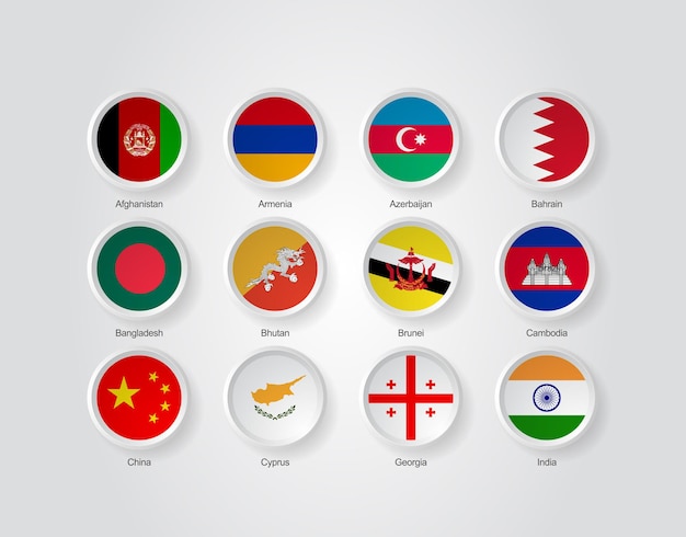 Ícones da bandeira 3d de países asiáticos parte 01