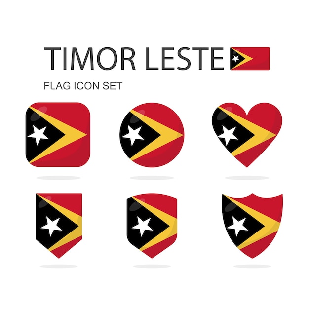 Vetor Ícones da bandeira 3d de timor-leste de 6 formas todas isoladas em fundo branco