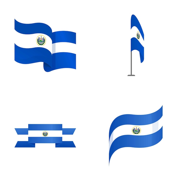 Vetor ícones da bandeira de salvador set vector de desenho animado estado nacional bandeira de el salvador