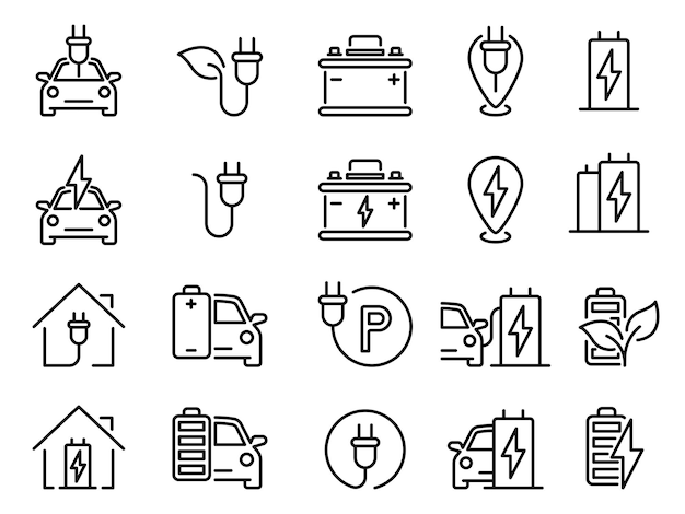 Ícones da estação de carregamento de carros elétricos