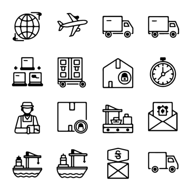 Ícones da logística e do transporte marítimo