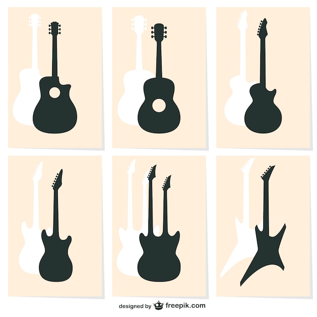 ícones da silhueta da guitarra do vetor