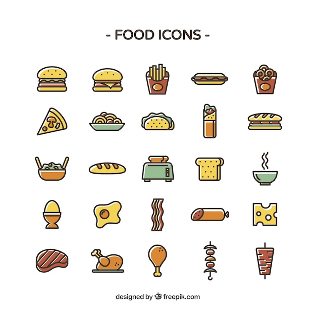 Ícones de alimentos coloridos