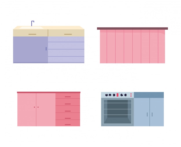 Ícones de armário de cozinha interior móveis fogão pia