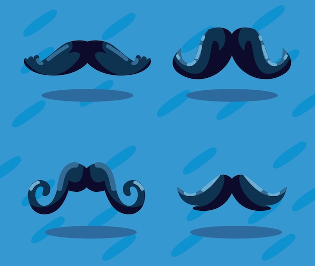 Vetor Ícones de bigodes planos