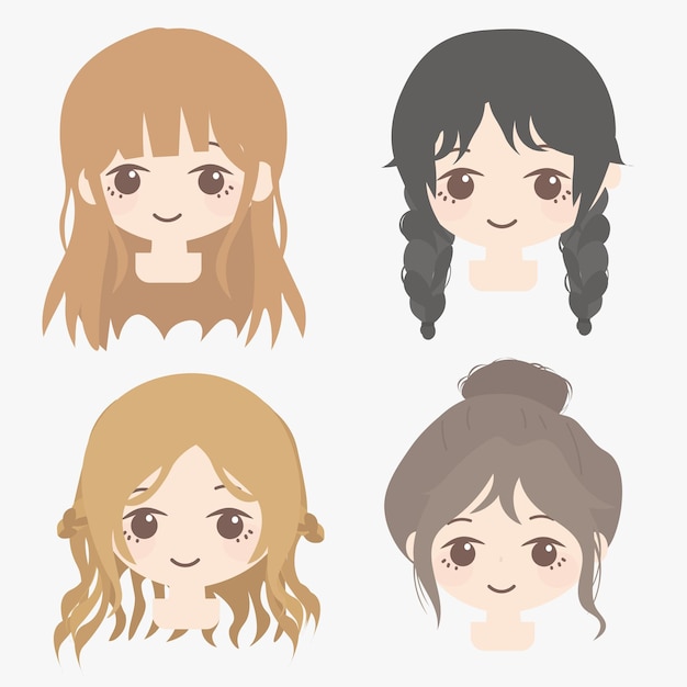 Ícones de cabelo feminino de anime no estilo de japonês inspirado cinza claro e castanho claro as imagens