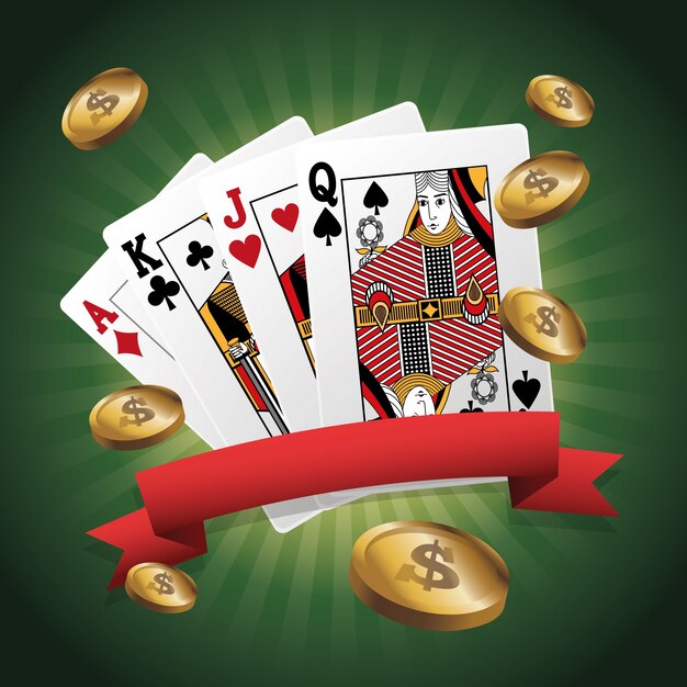 Ícones de cartões de poker e moedas. casino e tema das vegas. design colorido. ilustração do vetor