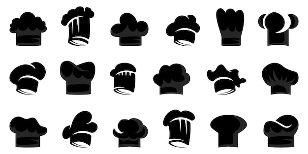Vetor Ícones de chapéu de cozinheiro conjunto de diferentes ícones de chapéu de chef sinais simples de boné de cozinheiro ícones de boné de chef preto