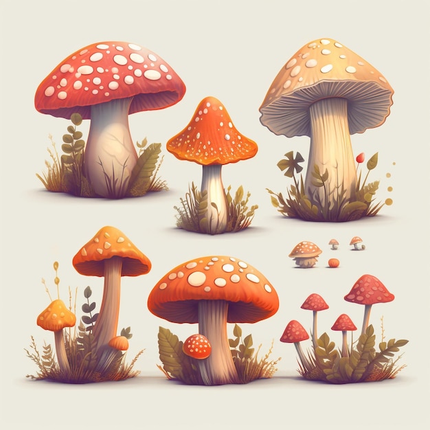 Ícones de cogumelos definidos ai gerados