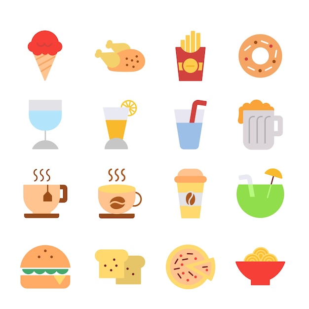 Ícones de comida e bebida criam sinais simples ilustração do logotipo de design