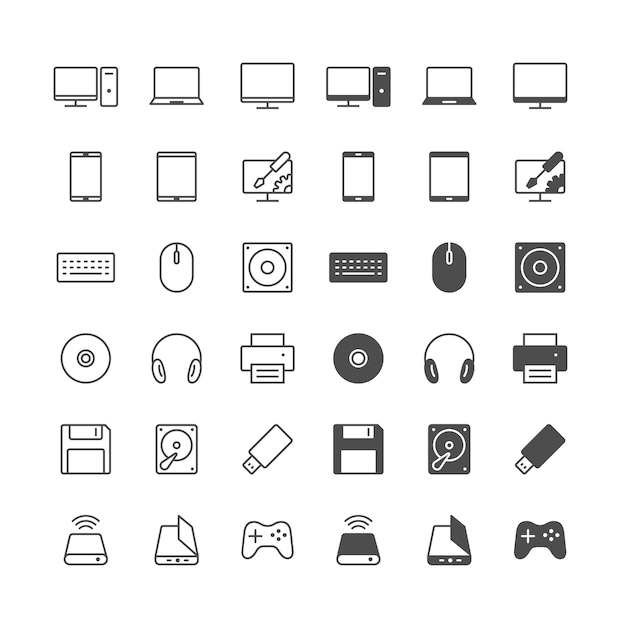 Vetor Ícones de computador incluídos no estado normal e habilitado