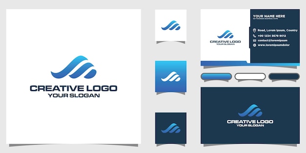 Ícones de conceito de design abstrato m no design de logotipo de vetor de techno de negócios com design de cartão de visita