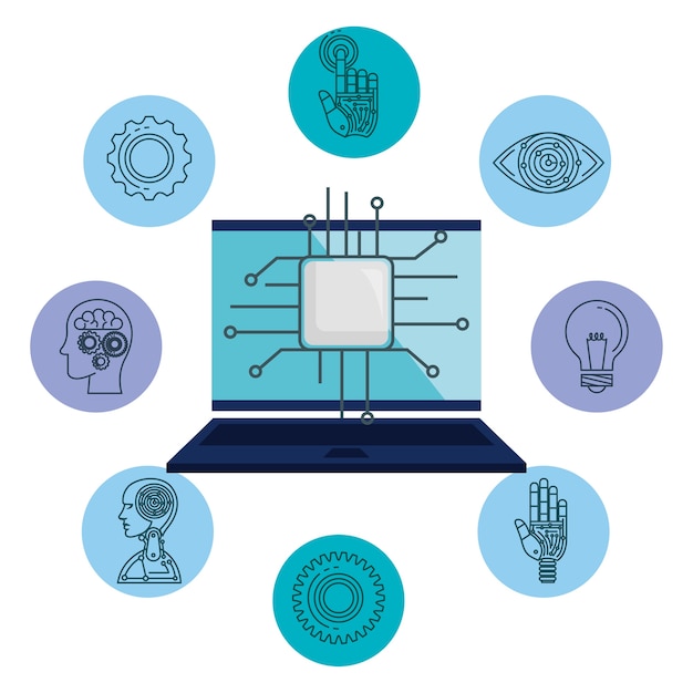 Ícones de conjunto de tecnologia de inteligência artificial