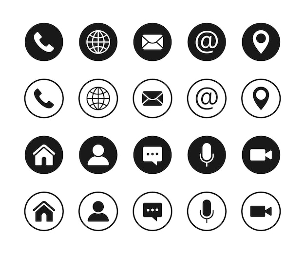 Vetor Ícones de contato e comunicação na web e ícones de informações de contato