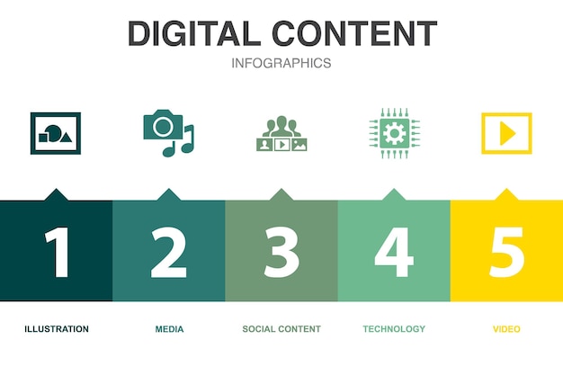 Ícones de conteúdo digital modelo de design de infográfico conceito criativo com 5 opções