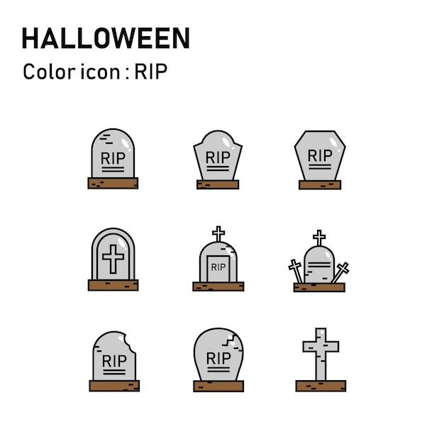 Ícones de cor da linha de halloween