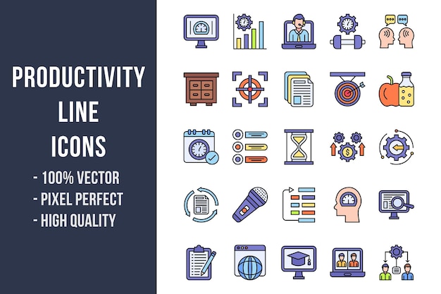 Ícones de cor da linha de produtividade