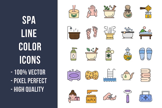 Ícones de cor da linha de spa