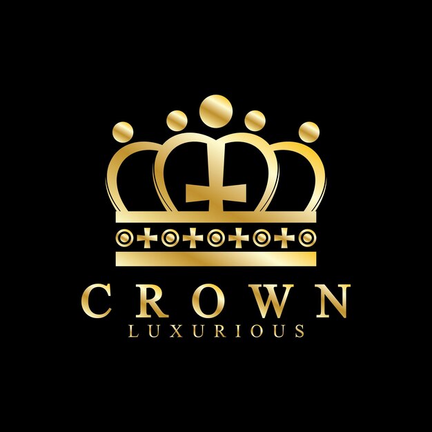 Ícones de coroa de ouro Rainha rei coroas de ouro vetor de design de logotipo de luxo em fundo preto