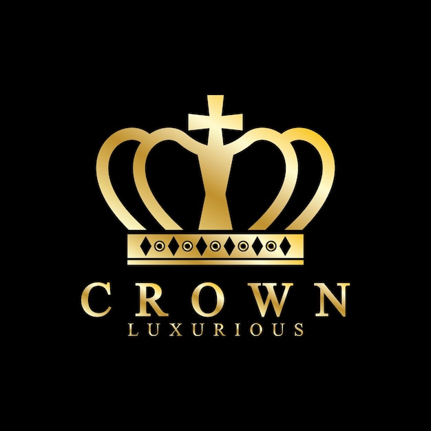 Ícones de coroa de ouro Rainha rei coroas de ouro vetor de design de logotipo de luxo em fundo preto