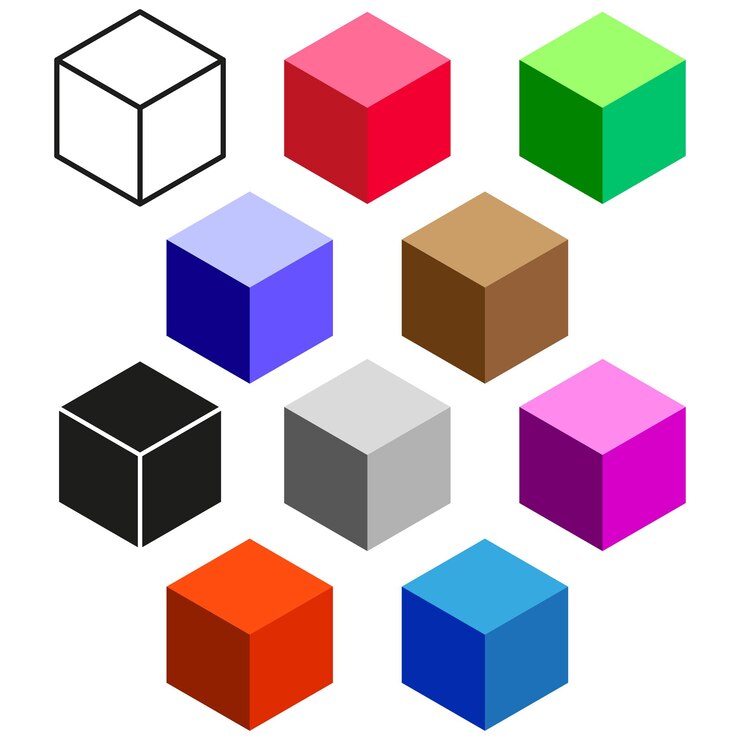 Vetor ícones de cubos coloridos nove formas 3d vibrantes variedade de cores brilhantes ilustração vetorial