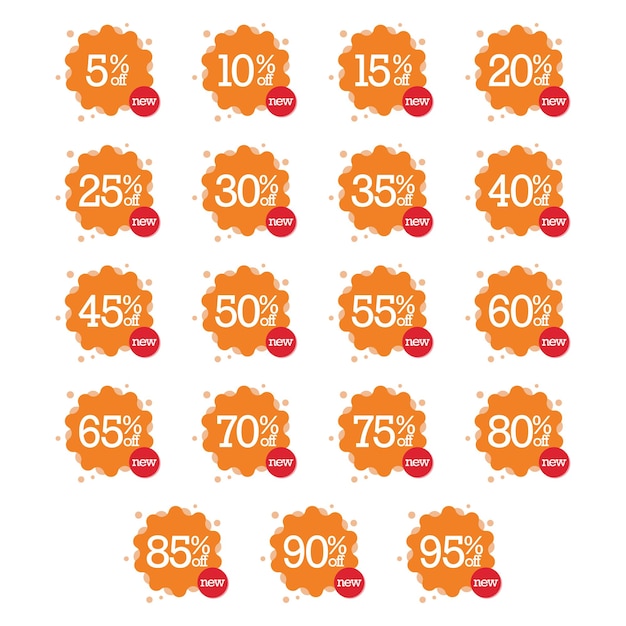 Vetor Ícones de desconto para a venda. um ícone laranja com um vermelho novo.