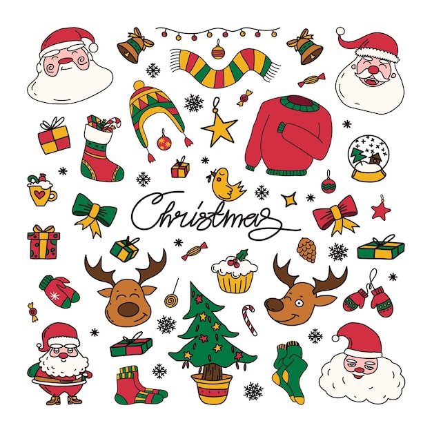 Vetor Ícones de desenhos de ano novo grande conjunto de elementos gráficos de clipart festivos elementos de design de natal