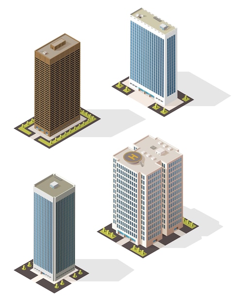 Ícones de edifício alto arranha-céu do centro de negócios