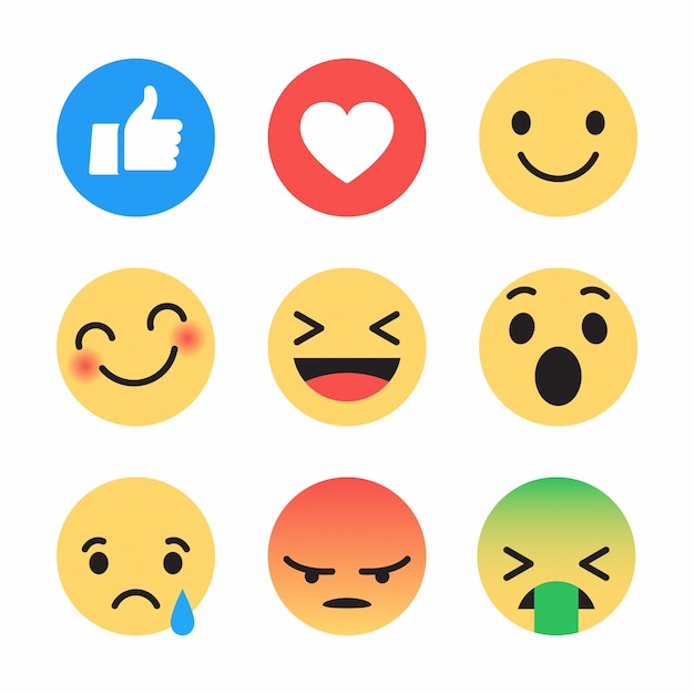 Ícones de emoji de mídia social definem reações diferentes