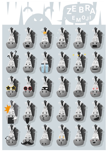 Vetor Ícones de emoji de zebra